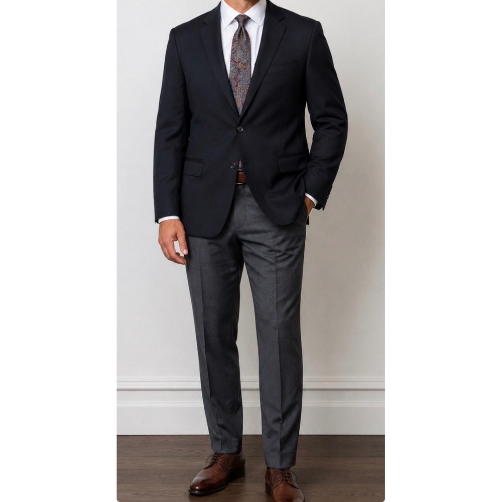 Joseph & Feiss Sport Coat Men 54R Black 100% Wool Two Button Blazer Professional